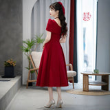 Small Wine Red Wedding Toasting Bride 2026 New Summer Engagement Dress In The Long Style Of French Evening Dress HZ0517