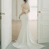 Fishtail Light Wedding Dress French Vertebry Bride Wedding Braming Temperament Out Of The Yarn Small Tail Sen Is A Thin Evening Dress HZ0517