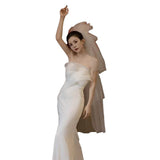 Smeared Light Wedding Dress Temperament Thin Senior Sense Bride Wedding Engagement Go Out Yarn Fish Tail Waist-Senidding Evening Dress HZ0517