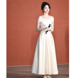 2026 New Word Shoulder Dress Host Toasting Bride Wedding Engagement Back Door Can Usually Wear A Dress HZ0517
