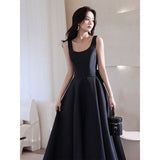 Black Evening Dress Women's New 2026 Hepburn Feast Banquet Temperament Host Art Examination Dress Annual Evening Dress HZ0517