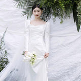 The Bride's Wedding Long Sleeves And Small Tails Go Out Of The Yarn Temperament Of The Fishtail Thin Welcome Dress HZ0517