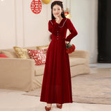 The Turn-Back Back Door Usually Can Wear A Toasting Dress Bride 2026 New Wine Red Long-Sleeved Engagement Dress Dress Woman HZ0517