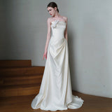 French Brated Light Wedding Temperament Simple Bride White Niche Light Luxury Yarn Engagement Welcome Dress HZ0517