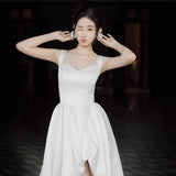French-Style Thing Noodles Wedding Dress Simple White Sling Engagement Dress Temperament High Feeling Bride Go Out Yarn HZ0517