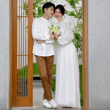 French Light Wedding Dress 2026 New Long Sleeve Simple Travel Shooting On The Exterior Of The Scene Of The Landscape Of The Super Fairy Welcome Guests Out Of The Yarn Thin HZ0517