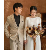 French Light Wedding Dress 2026 New Sensian Long-Sleeved Temperament Apparent Simple Bride White Vertiny Welcome Evening Dress HZ0517