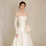 French-Style Linden Light Wedding Dress Bride Simple Breast-Wearing Temperament Waist Fish Tail Go Out Yarn Tail White Dress HZ0517