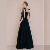 Korean Light Wedding Dress Shoots The Ribbon Sling Square Tie Simple High-End Host Banquet Temperament Evening Dress HZ0517