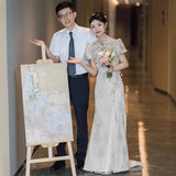 Flagsuit Evening Dress Women's High-End Small Luxury Dresses Wedding Dresses For Bride Banquet Chinese Champagne-Colored Engagement Dress HZ0517