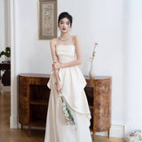 French Breast-Wearing Bridal Engagement Dress Female Light Luxury Small Small Wedding Dress Registration Temperament Long White Dress HZ0517
