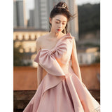 Pink Evening Dress Women 2026 New Banquet Sink Big Butterfly Single Shoulder Hosts Birthday Engagement Wedding Dress HZ0517