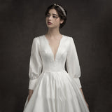 Sai [Vienna Dance Song] Light Wedding 2026 Spring New French Vintage Long Sleeve V-Neck Tailed Wedding HZ0517