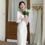 Korean-Style Densat Light Wedding Temperament Bride Long Sleeves Of Small Simple White Dress Dress Certificate Daily Yarn HZ0517