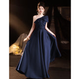 One-Shoulder Evening Dress Bow Bow Host Simple Temperament Banquet Dress Dress Performance Dress Performance Dress HZ0517