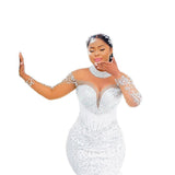 New Word Shoulder Fishtail Wedding Dress Long Sleeves Light Luxury Small Wedding Dress Body Sexy Light Wedding Dress HZ0517
