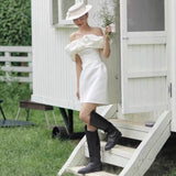 A Word Shoulder White Dress High-End Small Small Short Dress Certificate Small White Dress Small Dress Small Dress Small Dress Can Wear Daily HZ0517
