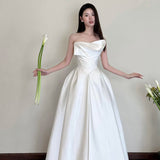 French Brated Light Wedding Dress Simple Stipend White Engagement Dress Bride Welcome Yarn HZ0517
