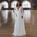 2026 Spring Long-Sleeved V-Neck Simple Travel Shot Light Wedding Dress HZ0517