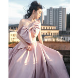 Pink Evening Dress Women 2026 New Banquet Sink Big Butterfly Single Shoulder Hosts Birthday Engagement Wedding Dress HZ0517