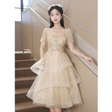Champagne Evening Dress 2026 New Star Dress In The Long Punt Small Dress Graduation Season Super Fairy Dress HZ0517