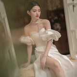 French Brao Light Wedding Dress 2026 New Bridal Temperament Simple Shoulder-Tailed Fish-Tailed And Vertinated Face Welcome Dress HZ0517