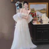 One-Word Shoulder Bra Light Wedding Dress 2026 New Bridal Niche Morning Dress Dress Super Fairy Beautiful Out Of The Yarn HZ0517
