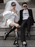 Photography Theme Dress Couple Dressed In White Bag Big Bubble Sleeves Brawn Fashion Personality Wedding Photography HZ0517