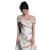French Light Wedding Dress Bride Simple Word Shoulder Super Xiansen Denine Temperament Tailing Yarn HZ0517
