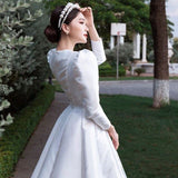 French Hepburn Court Dress 2026 New Retro Light Yarn Simple Dens, Long Sleeves Conservatively Go Out Of The Yarn HZ0517