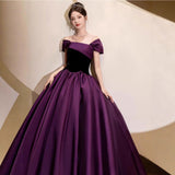 Purple One-Word Shoulder-To-Night Dress Light Luxury High-End Retro Dance Art Exam Adult Dress Temperament Niche HZ0517