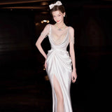 French-Style Seduced Dress Bridal Simple Niche High-End Pearl Slings Go Out With A Yarn-Back Fishtail Dress Dress HZ0517