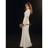 White Evening Dress Light Luxury Niche Banquet Temperament Can Usually Wear Sexy Fish Tail Certificate Registration Small White Dress Dress HZ0517