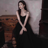 Suspension Evening Dress Black Temperament Student Adult Li Heben Style Light White Deer Host Birthday Banquet HZ0517