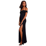 Station-Style Texture With A Word-In-One Sexy Bare Back Collared Tective-Style Open-Fork Dress Long Skirt Drag Skirt HZ0517