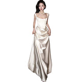 Light Wedding Bride 2026 New Simple Daily Densant Sling White Dress High Light Luxury Niche Dress HZ0517