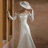One-Word Shoulder-To-Shoulder Wedding Dress Simple Bride Long Sleeves Out Of The Yarn New Small-Sin-Faced Fishtail Welcome Dress Female HZ0517