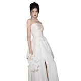 French Breast-Wearing Bridal Engagement Dress Female Light Luxury Small Small Wedding Dress Registration Temperament Long White Dress HZ0517