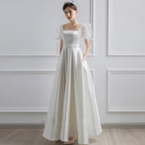 French Travel Wedding Wedding Bridal Temperament Thin Sensian License Small White Dress Studio Shooting Dress White Dress Woman HZ0517