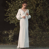 Light Wedding Dress 2026 Summer New Brides Neatly Bridal Dress Simple Long Sleeve Wedding Small Dress Girl HZ0517