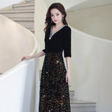 Black Evening Dress Women 2026 New High Sensing Banquet Host Fairy Temperament Dress Squin Heavy Industry HZ0517