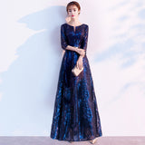 Art Exam Evening Dress Blue Female High-End Temperament High-End Host Red Song Chorus Performance Costume Adult Dress HZ0517