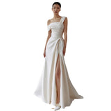 The Linden Shoulder Wedding Dress 2026 New Bride Simply Welcome Out Of The Long Yarn Long Open Fork Thin And Light Wedding Dress HZ0517