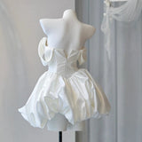 Sing Face Shoulder Light Wedding Dress French Short Certificate Engagement Dress Birthday Party Party Party White Dress HZ0517