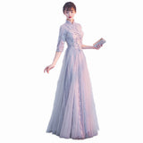 Smoke Gray Chinese Banquet Evening Dress Women 2026 New Summer Annual Meeting Dress Dress Dignified Atmospheric Long HZ0517