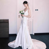 French Sling Light Wedding Dress Bride Simple Vertine Super Fairy Line Welcome To Go Out Wearing Small Tail Dress HZ0517