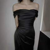 2026 New Denstalt Light Wedding Dress A Word Shoulder Long Black Yarn Super Fairy Engagement Dress Dress Dress HZ0517
