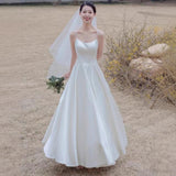 Sing Noodles Go Out Yarn French Light Wedding Dress White Sling Simple Bride Wedding Trip Certificate Registration Dress Dress Woman HZ0517