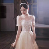 Champagne Evening Dress Woman 2026 Niche Light Luxury Banquet Temperament High-End Engagement Birthday Little Princess Dress HZ0517