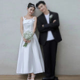 White Dingy Light Wedding Wedding Party Dress Sling Bow A Word Evening Dress Wedding Dress HZ0517